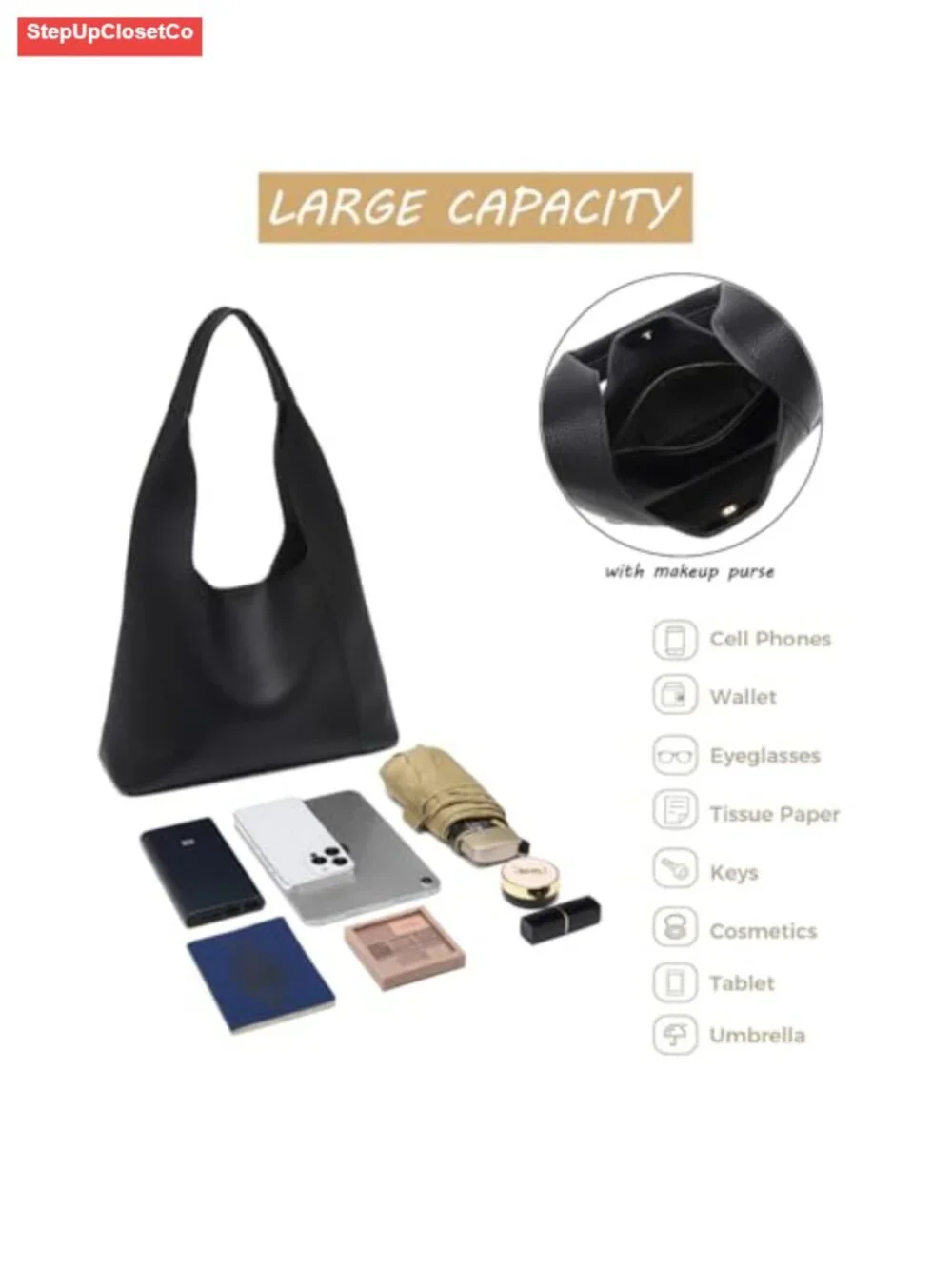 Slouchy Hobo Tote Bags for Women Retro PU Leather Shoulder Handbag Large